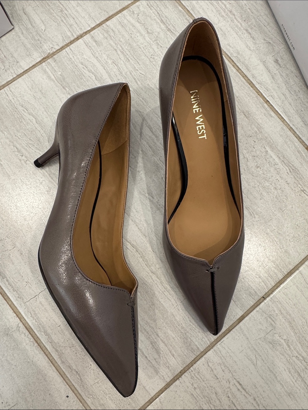 Nine West Taupe Pointed Kitten Heels